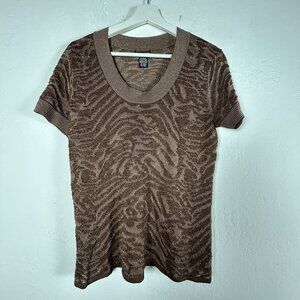 Doncaster Collection Women Metallic Zebra Pattern Short Sleeve Textured Knit Top